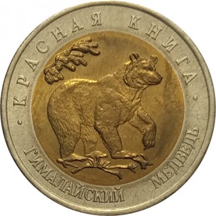 Монета Россия 50 рублей 1993 год - Гималайский медведь