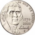 США 5 центов 2026 год - 250 лет независимости США. Томас Джефферсон (D)