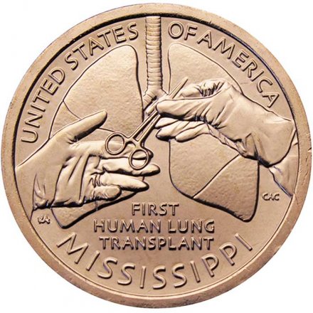 США 1 доллар 2023 год - Американские инновации - Первая трансплантация легких человеку (P)