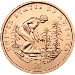 США 1 доллар 2009 год - Индианка, выращивающая «трёх сестёр» (D)