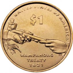 США 1 доллар 2011 год - Договор с Вампаноагами (P)
