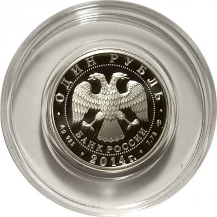 Монета Россия 1 рубль 2014 год - История русской авиации. БЕ-200  (цветная)