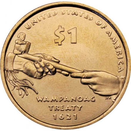 Монета США 1 доллар 2011 год - Договор с Вампаноагами (D)