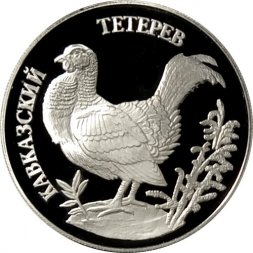 Россия 1 рубль 1995 год - Кавказский тетерев