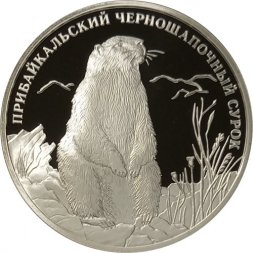 Россия 2 рубля 2008 год СПМД - Красная книга. Прибайкальский Черношапочный сурок