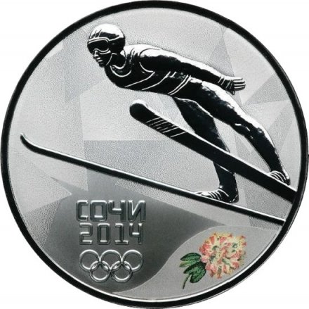 Монета Сочи 2014. Прыжки с трамплина  (цветная) - 3 рубля - СПМД - 2014 год